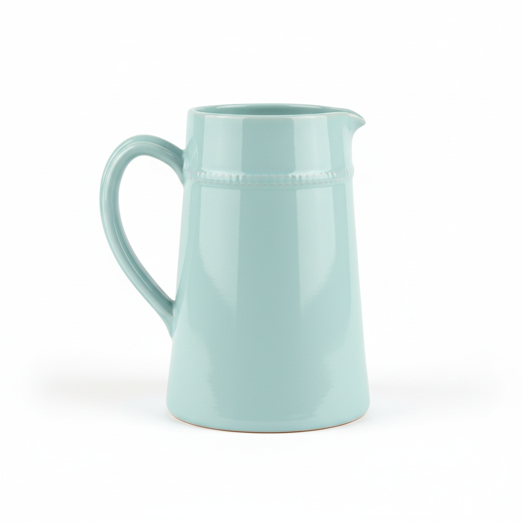 Brocca ceramica azzurro chiarissimo su sfondo bianco