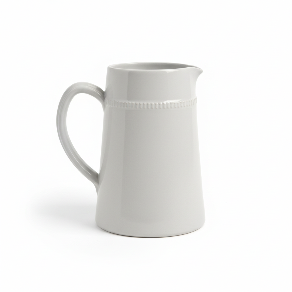 Brocca ceramica grigio chiaro su sfondo bianco