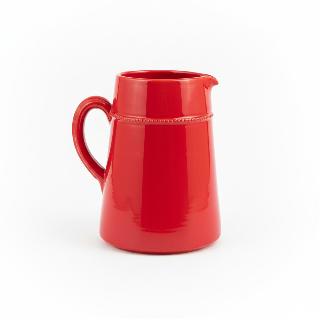 Brocca ceramica rossa su sfondo bianco