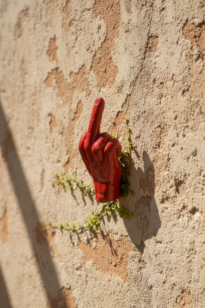 Ceramica rossa su muro mediterraneo