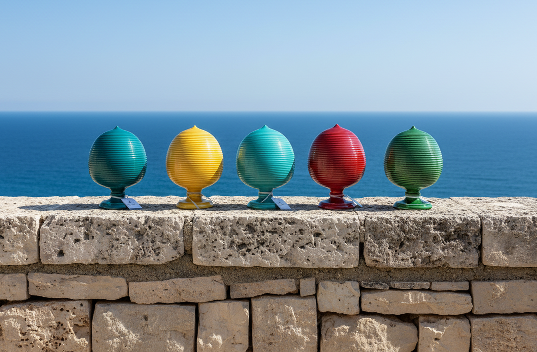 Pumo Pugliesi su muretto in pietra con mare